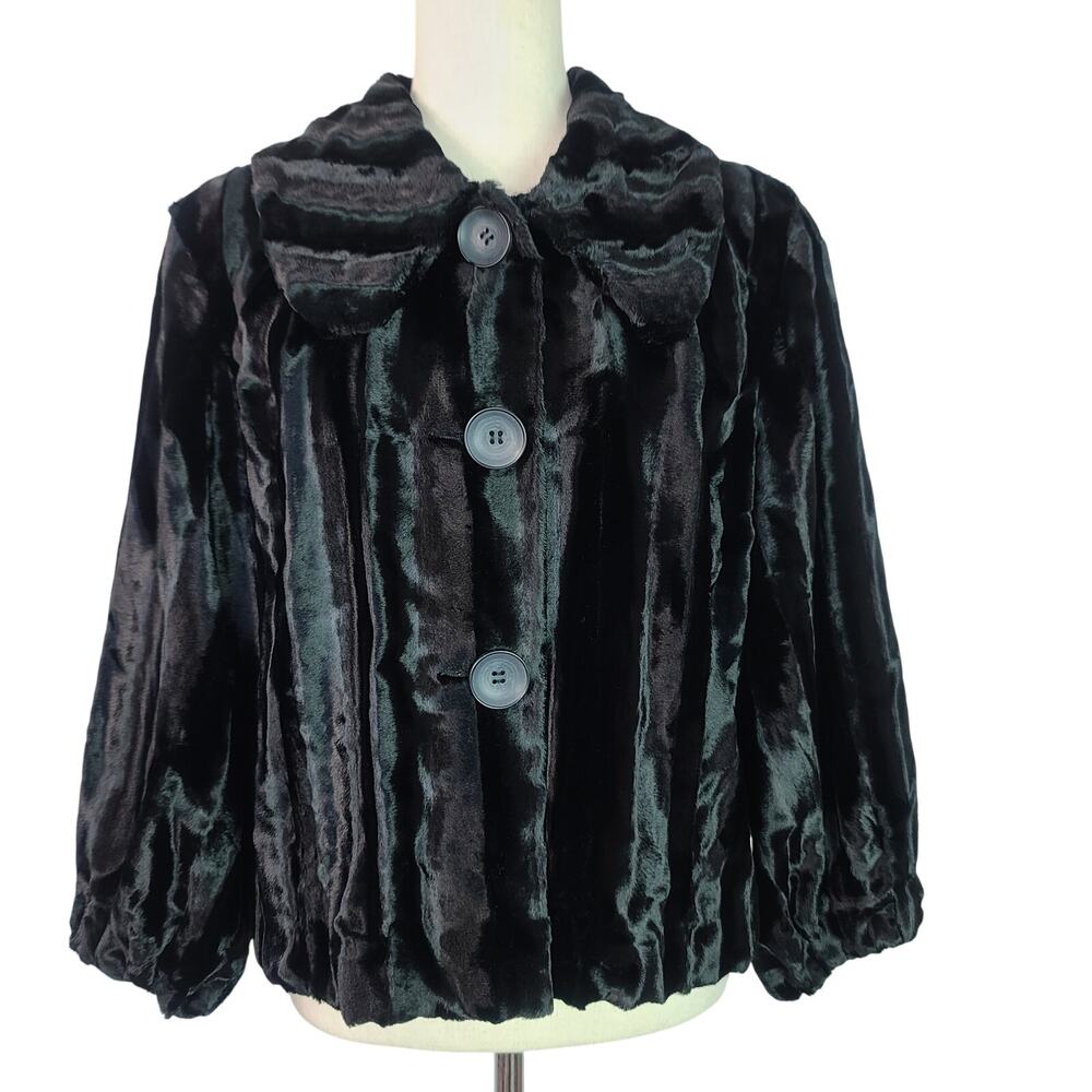 Terry Lewis Classic Luxuries Black Faux Fur Vintage Jacket Coat Medium NWOT